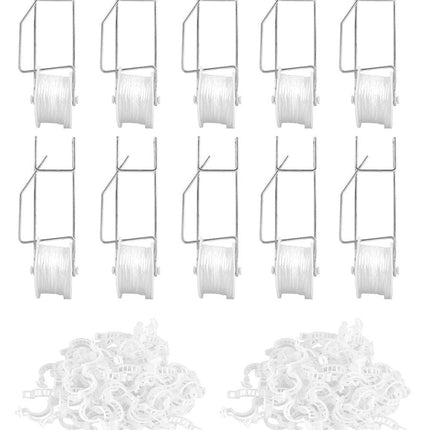 Greenhouse Trellising Kit 10PCS Plant Roller Hooks with 100PCS Tomato Support Clips for Tomato,Plant, Greenhouse,Flower Vine Twine Crop Trellis Kits