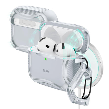 ESR for AirPods 4 Case, Compatible with AirPods 4th Generation Case (2024), Compatible with MagSafe, Powerful Drop Protection, Magnetic Lid, Cyber Series, Desert Titanium,Gray