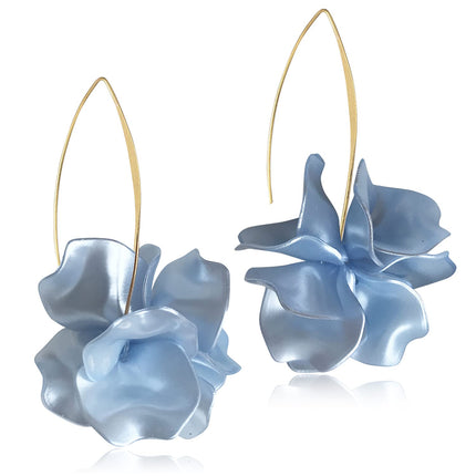 Boho Rose Petal Dangle Resin Earrings - Long Drop Acrylic Tiered Flower Earrings - Statement Exaggerated Floral Tassel Earrings for Women (Pearl Blue)