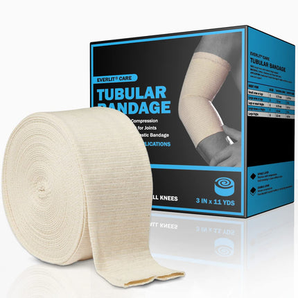 EVERLIT Elasticated Tubular Support Bandage | Stockinette Tubing for Small Arms, Knees, Large wrists Medium ankeltes| Light to Moderate Compression Bandage Roll For Tissue Support (Size D | 3" x 11 yd)
