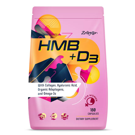 Zaigon HMB Supplements for Women | Vitamin D3 K2, Ashwagandha, Magnesium, Omega 3, Collagen, Biotin, Hyaluronic Acid, Astaxanthin, Calcium | Skin Care, Muscle, Bone & Brain Support | 180 Capsules