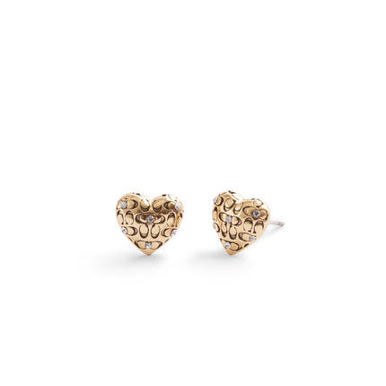 COACH, Women's, Signature Quilted Heart Stud Earrings, Crystal/Gold, One Size