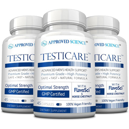 Approved Science TestiCare - Testicular Vein Support - Horse Chestnut, Witch Hazel - 3 Bottles - 135 Capsules - Vegan