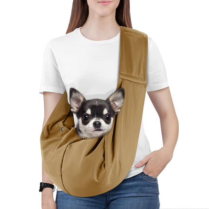 Pawaboo Small Dog Sling Carrier, Reversible Hands Free Dog Sling Carriers for Small Dogs and Cats, Puppy Slings Carrier with Safety Harness, Puppy Essentials, Khaki