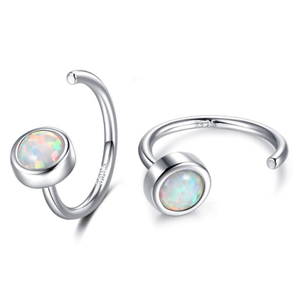 Huggie Hoop Earring 925 Sterling Silver Synthetic White Opal Earrings for Women Open Hoop & Half Hoop Earrings Tiny Hug Hoops