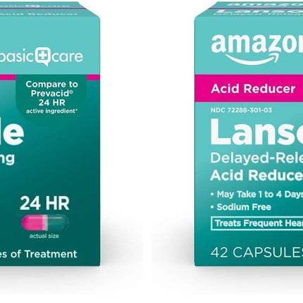 Amazon Basic Care Lansoprazole Delayed Release Capsules, 15 mg, Proton Pump Inhibitor, Treats Frequent Heartburn, 24 Hour Heartburn Medicine, 42 Count (Pack of 2)