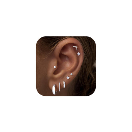 Turandoss 8 Pairs Silver Stud Hoop Earrings for Women Silver Plated