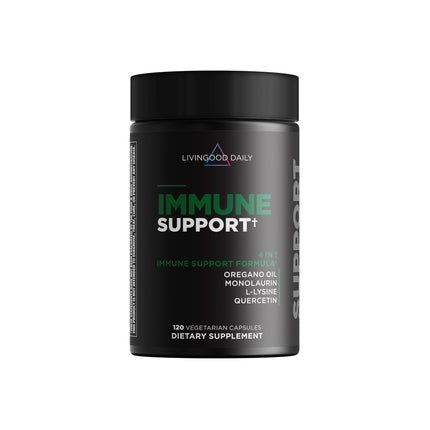Livingood Daily Immune Support Supplement, 4-in-1 Formula with Oregano Oil, Monolaurin, L Lysine & Quercetin, Gut & Digestive Health, Gluten Free, Vegan, Non GMO, Allergen Free, 120 Capsules