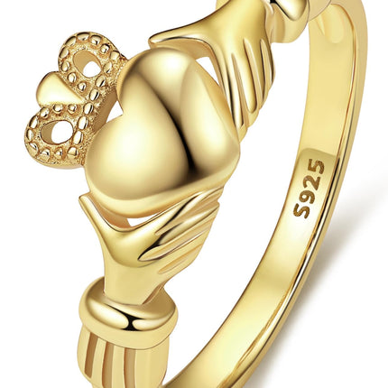 Bestyle Gold Claddagh Rings for Women Hypoallergenic Sterling Silver Women Gold Rings, Irish Infinity Love Ring Promise Ring for Her, Dainty Silver Gold Rings for Women