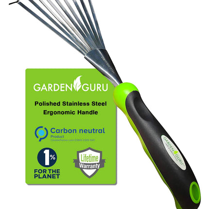 Garden Guru Stainless Steel Hand Rake Soil Tiller with Ergonomic Handle, Great for Gardening, Cultivating, Loosening Soil & Spreading Mulch, Raking Flower Beds