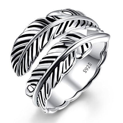 AVECON S925 Sterling Silver Rings, Adjustable Feather Gift for Women & Men