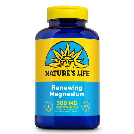 Natures Life Renewing Magnesium 500 mg - Plus Vitamin B-6 - Muscles and Nerves Support - Lab Verified (180 Servings, 180 VegCaps)