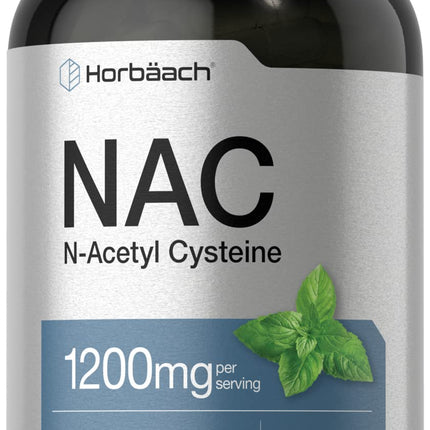 Horbäach NAC N-Acetyl Cysteine Supplement 1200mg | 250 Powder Capsules | with Natural Peppermint | Non-GMO, Gluten Free