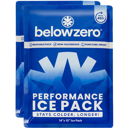 Below Zero Prefilled Reusable Ice Packs for Coolers | Long Lasting Freezer Ice Blocks for Camping, Lunch Bags & More | 48 Hour Cooler Ice Pack Technology | Large 14”x10” (2-Pack)