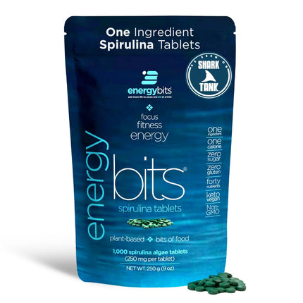 ENERGYBITS Organic Spirulina Tablets (1000 Algae Tablets) Natural Superfood for Energy, Fitness & Focus - 5g Protein, 1 Calorie, Sugar Free - Omega 3 - Spirulina Capsules - Gluten Free, Keto & Vegan