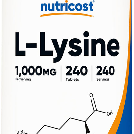 Nutricost L-Lysine 1000mg, 240 Tablets - Gluten Free, Non-GMO, and Vegetarian Friendly