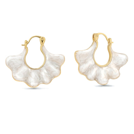 SNGIA 18K gold plated White Cream Enamel Flower Stud Statement Earrings for Women by SNGIA, Dainty Bold Retro Handmade Trendy Natural Sea Summer Boho Seashell Beach Fan Shape Summer Vacation Huggie Bohemian Jewelry Gifts Accessories