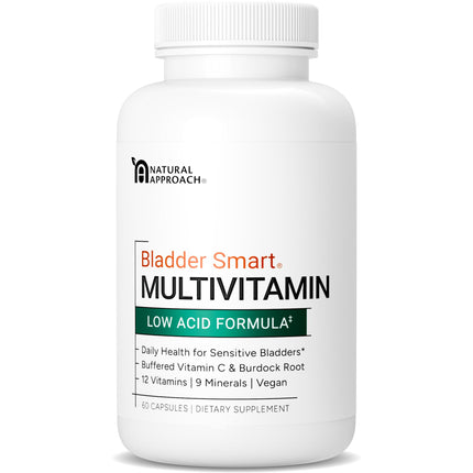 BLADDER SMART Low-Acid Multivitamin for Sensitive Bladders | 12 Vitamins & 9 Minerals | Buffered Vitamin C & Burdock Root | USA Manufactured | 60 Capsules