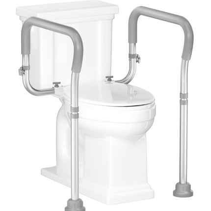 HOMLAND Toilet Safety Rail for Seniors with Adjustable Height & Width, Toilet Safety Frame with Handles, 350LB Toilet Support Rail for Handicap and Disabled, Grey
