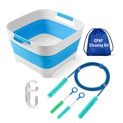 Complete CPAP Cleaning Kit with Dual-Ended 22mm & 15mm Hose Brush, Collapsible Wash Basin, 2 Detail Brushes, Hook & 210D Storage Bag for CPAP/BiPAP Tubing & Mask Care