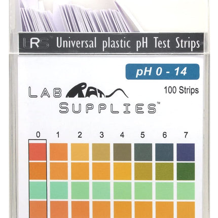 Plastic pH Test Strips, Universal Application (pH 0-14), 100 Strips | for Saliva, Soap, Urine, Food, Liquids, Water with Soil Testing, Lab Monitoring, etc.