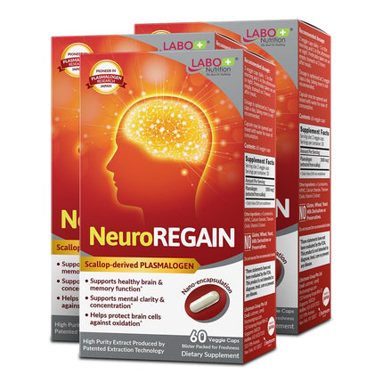 LABO Nutrition NeuroREGAIN - Scallop-derived PLASMALOGEN for Brain Deterioration, Memory, Alertness, Learning, Concentration and Other Cognitive Functions – Suitable for Seniors, Adult Men & Women x3