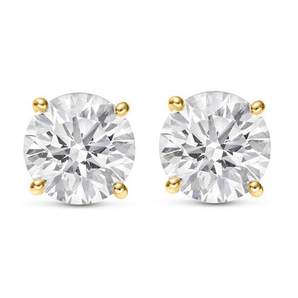14K Yellow Gold 1.0 Carat Round Shape LAB GROWN Diamond IGI Certified Stud Earrings for women 4 Prong Push Back (E/F Color VS2/SI1 CLARITY)