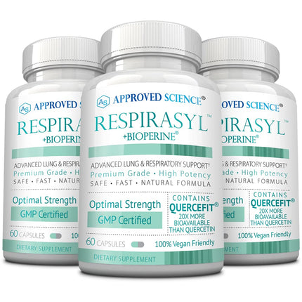 Approved Science® Respirasyl - Lung and Respiratory Support - with Quercefit, Vitamins A,C,D, BioPerine - 3 Month Supply - Made in the USA