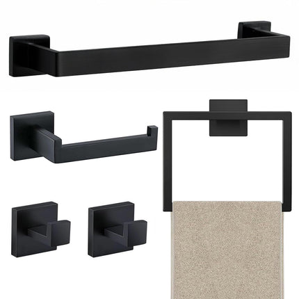 JOPOFI 5 Piece Bathroom Towel Bar Set - Thicken Stainless Steel Bath Towel Holder, 15.7 Inch Towel Racks for Bathroom Wall Mounted, Bathroom Hardware Accessories Set - Matte Black