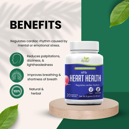 AFib Heart Health - Regulates Cardiac Rhythm - Reduces palpitations, Dizziness, and lightheadedness - Support and Maintain a Healthy Heart Rhythm -100% Herbal and Natural