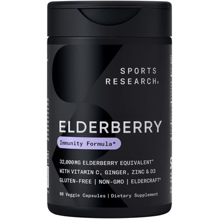 Sports Research® Elderberry Immune Support with Zinc, Ginger, Vitamin C & D3 - Vegan Friendly · Non-GMO · Gluten Free - 60 Veggie Capsules