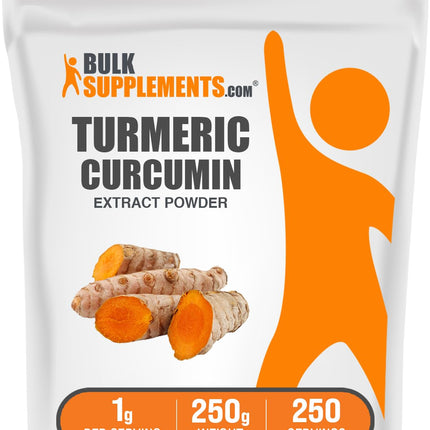 BulkSupplements.com Turmeric Extract Powder - from Turmeric Root, Curcumin Supplements, Turmeric Curcumin Powder - Gluten Free, 1g per Serving, 250g (8.8 oz) (Pack of 1)