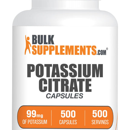 BulkSupplements.com Potassium Citrate Capsules - Mineral Supplement, Potassium Citrate 99mg - Gluten Free, 1 Capsule per Serving, 500 Count (Pack of 1)