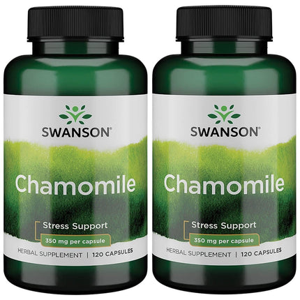 Swanson Chamomile Stress Support - Made with German Chamomile Flower - Herbal Supplement to Promote Stress, Relaxation and Sleep Support - Helps Easy Body and Mind - (120 Capsules), 2 Pack