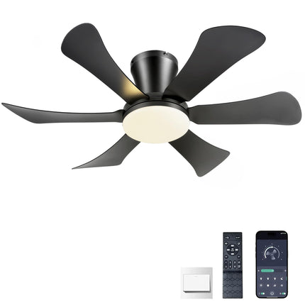 GJeg Ceiling Fans with Lights,36" Low Profile Ceiling Fan with Light and Remote Control,Flush Mount, Reversible, Dimmable, Noiseless, Black Ceiling Fan for Bedroom