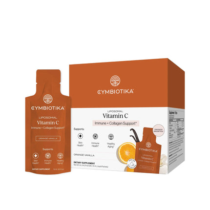 CYMBIOTIKA Liposomal Vitamin C Supplement, Immune Health, Skin Health, Healthy Aging, Enhanced Absorption, Gluten Free, Soy Free, Plant-Based, Orange Vanilla Flavor, 28 x 15 mL Liquid Packets
