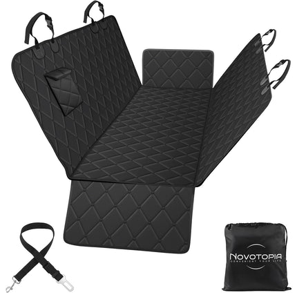 Novotopia Dog Car Seat Cover for Back Seat 100% Waterproof, Long-Lasting and Soft Nonslip Backseat Dog Cover for Cars, SUVs and Trucks (Black, Standard (54" W x 59" L))