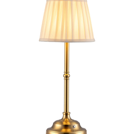 KDG Portables Cordless Table Lamp, Fabric Shade Desk Lamp, 4000mAh Rechargeable Battery Powered Lighting, Dimmable Light for Dining Room, Bedroom, Bedside, Bar, Night Light, Camping, Balcony (Gold)