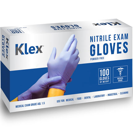 Klex Nitrile Exam Gloves - Medical Grade, Powder Free, Rubber Latex Free, Disposable Examination Grade Glove, Strong Food Safe, Lavender L Large, Box of 100