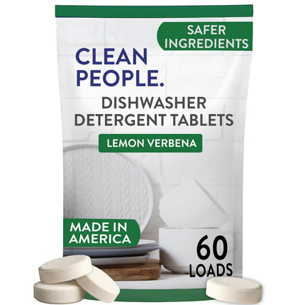 The Clean People Dishwasher Tablets - Cuts Grease & Rinses Sparkling Clean - Residue-Free - Phosphate Free Dishwashing Tablets (60 Count, Lemon Verbena)