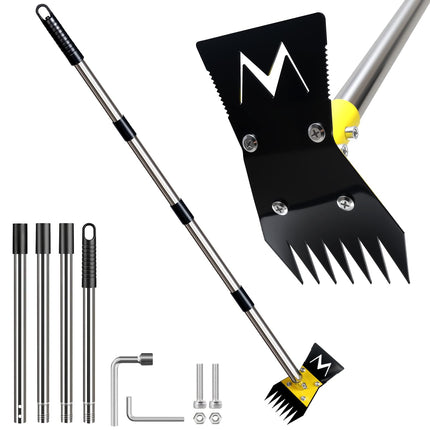 BCJCLTS 2-in-1 Garden Hoe and Weed Puller Rake, 60 Inch Adjustable Long Handle Weeding Tool Heavy Duty Spring Steel Head, Dual Side Hand Weed Rake, Weed Remover for Garden, Yard, Lawn, Driveway.