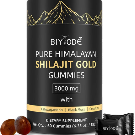 BIYODE Shilajit Gummies: Pure Shilajit Himalayan Rich in Ashwagandha Gaulshura Fulvic Acid 85 Micronutrients Suitable for Men and Women No Added Sugar