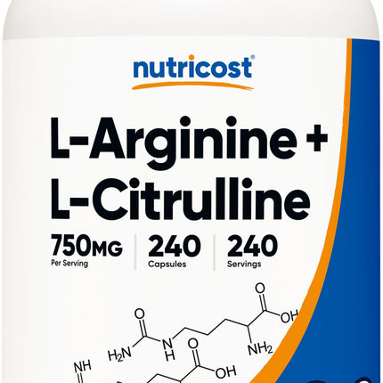Nutricost L-Arginine L-Citrulline Complex 750mg, 240 Capsules - Non-GMO