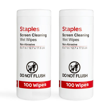 Staples Screen Cleaning Wipes – 100 per Tub, Safe for Monitors, Laptops & Electronics, 2‑Pack
