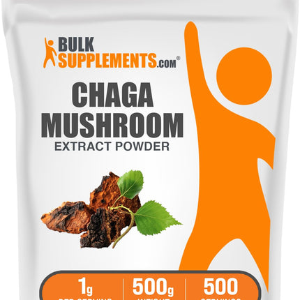 BulkSupplements.com Organic Chaga Mushroom Extract Powder - Organic Chaga Powder, Mushroom Supplement - Gluten Free, 1g per Serving, 500g (1.1 lbs) (Pack of 1)