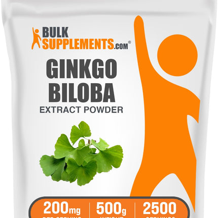 BulkSupplements.com Ginkgo Biloba Extract Powder - from Ginkgo Biloba Leaf, Antioxidant Source, Herbal Supplement - Gluten Free, 200mg per Serving, 500g (1.1 lbs) (Pack of 1)