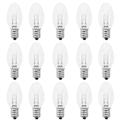 PaeorRorL 15 Packs Night Light Bulbs 7 Watt E12 Base C7 Clear Light Bulbs