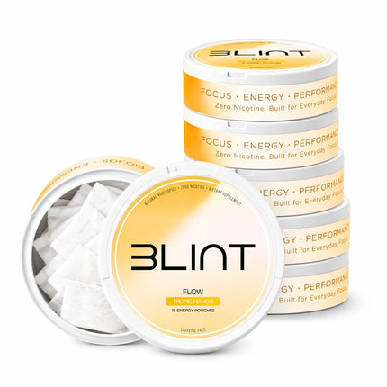 BLINT Flow Caffeine Free Nootropic Pouches | Brain Supplements for Memory and Focus | Alpha GPC, L-Theanine, L-Tyrosine | Nicotine Free, Sugar Free | Tropic Mango (6 Cans)