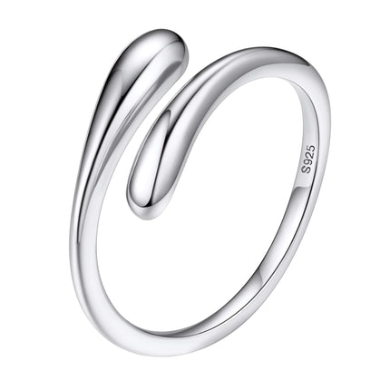 Bestyle Silver Ring for Women - 925 Sterling Silver Finger Wrap Teardrop Rings Minimalist Adjustable Open Rings for Women Simple Women Stacking Band Ring