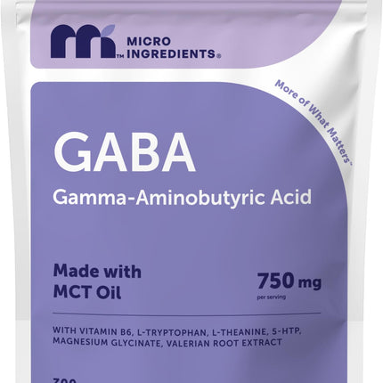 Micro Ingredients GABA 750 mg with MCT Oil, 300 Softgels | Gamma Aminobutyric Acid with Vitamin B6, 5-HTP, L-Theanine, L-Tryptophan & Magnesium Glycinate | Non-GMO, cGMP Manufactured